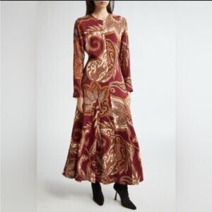 FARM Rio Sunset Tapestry Satin Maxi Dress Sz Small